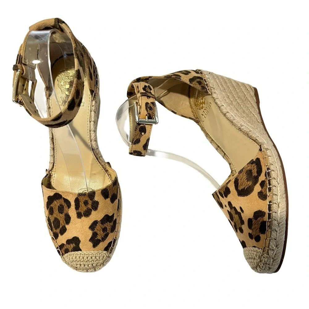 NEW‎ Vince Camuto Leopard Print Wedge Espadrilles Leather 8.5